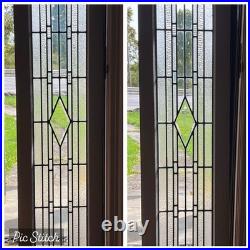 Set of (2) ANTIQUE TALL LEADED SIDELIGHT WINDOWS, 1920s Beveled Etched Center