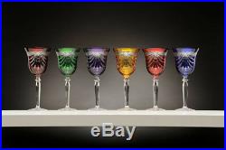 Set of 6 Hand Made 24%Lead Crystal Wine Glasses in Multicolor withDrape Cut