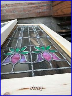 Sg2891 2 Av Price Each Antique Leaded And Stained Glass Window 44 X 17