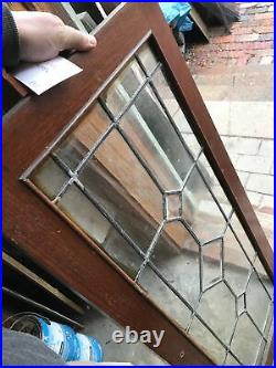 Sg 3528 Antique leaded glass cabinet door or window 18 x 42