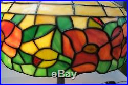 Signed CHICAGO MOSAIC Stained Glass Lamp with Floral Design c. 1915 leaded antique