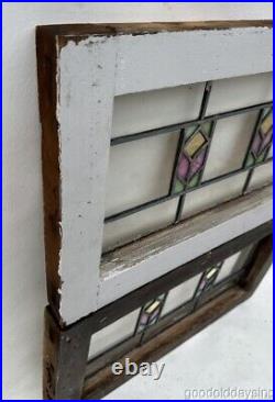 Small Antique 1920s Stained Leaded Glass Transom Window 22 by 13
