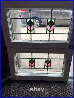 Small Antique 1920s Stained Leaded Glass Transom Windows 21 by 13
