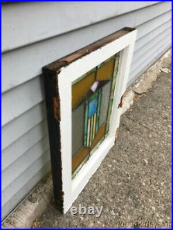 Small Antique Art's & Crafts Stained Leaded Glass Window 23 by 18