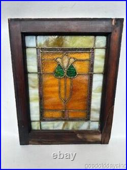 Small Antique Arts & Crafts Stained Leaded Glass Window Circa 1920 22 x 18