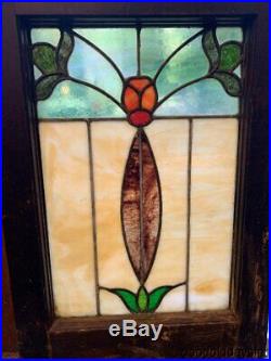 Small Antique Stained Leaded Glass Window 23 by 16 Circa 1915