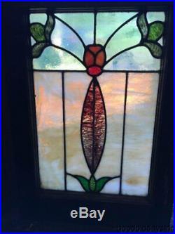 Small Antique Stained Leaded Glass Window 23 by 16 Circa 1915