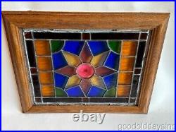 Small Colorful Antique Stained Leaded Glass Window Circa 1900 19 x 15