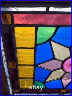 Small Colorful Antique Stained Leaded Glass Window Circa 1900 19 x 15