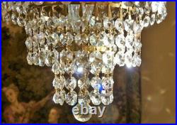 Sparkling lead crystal glass chandelier ceiling light 3 tier Vintage French Ch