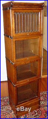 Stacked barrister bookcase rare half size quartered oak leaded glass-15505