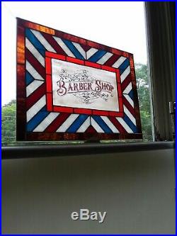 Stained Glass Barber Shop Sign Old Fashioned Vintage Antique Style Window