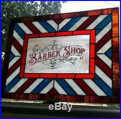 Stained Glass Barber Shop Sign Old Fashioned Vintage Antique Style Window