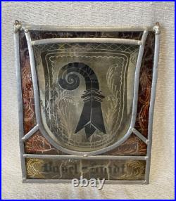Stained Glass Basel Switzerland Panel with Coat of Arms With Hanging Chain Stained Glass Basel Switzerland Panel with Coat of Arms With Hanging Chain