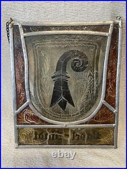 Stained Glass Basel Switzerland Panel with Coat of Arms With Hanging Chain Stained Glass Basel Switzerland Panel with Coat of Arms With Hanging Chain