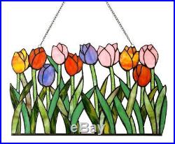 Stained Glass Chloe Lighting Tulips Window Panel 11X18 Inches Handcrafted New