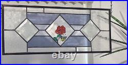 Stained Glass Panel Violet & clear art glass bevels 20 3/8 x 8 3/8