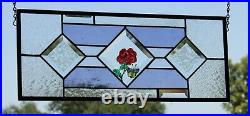 Stained Glass Panel Violet & clear art glass bevels 20 3/8 x 8 3/8
