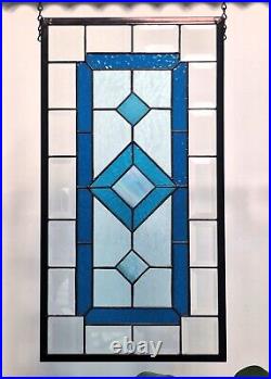 Stained Glass Panel/Window Hanging/ 21 5/8x11 5/8, clear, blue's, iridized