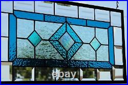 Stained Glass Panel/Window Hanging/ 21 5/8x11 5/8, clear, blue's, iridized