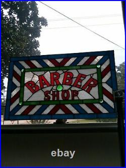 Stained Glass Window Barber Shop Sign Vintage Antique Style