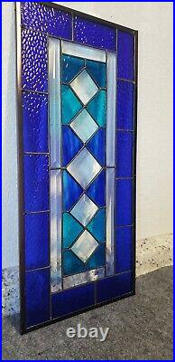 Stained Glass Window Beautiful Blue Beveled 22.1/2 x 10 1/2