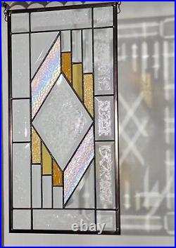 Stained Glass Window Hanging 20.5x10.5- 52x26 cm, amber, iradized clear, bevels