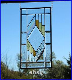 Stained Glass Window Hanging 20.5x10.5- 52x26 cm, amber, iradized clear, bevels