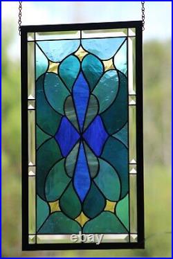 Stained Glass Window Hanging 23 1/8x 13 1/8, Stars