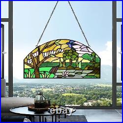 Stained Glass Window Hanging Handicraft 16 Tree Half Moon Glass Window Panel