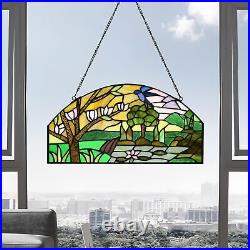 Stained Glass Window Hanging Handicraft 16 Tree Half Moon Glass Window Panel