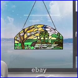 Stained Glass Window Hanging Handicraft 16 Tree Half Moon Glass Window Panel