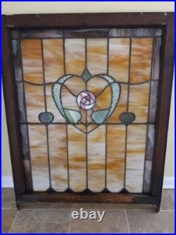 Stained Glass Window Hearts 32w X 40t ARCHITECTURAL SALVAGE