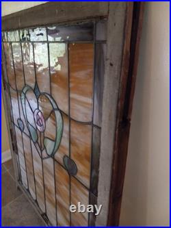 Stained Glass Window Hearts 32w X 40t ARCHITECTURAL SALVAGE