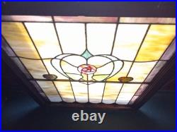 Stained Glass Window Hearts 32w X 40t ARCHITECTURAL SALVAGE