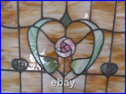 Stained Glass Window Hearts 32w X 40t ARCHITECTURAL SALVAGE