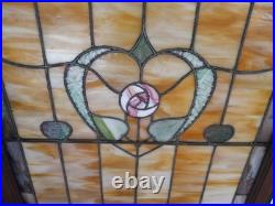 Stained Glass Window Hearts 32w X 40t ARCHITECTURAL SALVAGE
