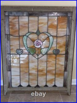 Stained Glass Window Hearts 32w X 40t ARCHITECTURAL SALVAGE