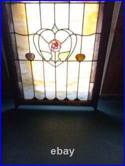 Stained Glass Window Hearts 32w X 40t ARCHITECTURAL SALVAGE