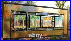 Stained Glass Window Panel 4 seasons aspen green turquoise blue gold
