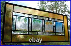 Stained Glass Window Panel 4 seasons aspen green turquoise blue gold