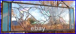 Stained Glass Window Panel Falling leaves clear blue iridized Large