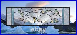 Stained Glass Window Panel Falling leaves clear blue iridized Large