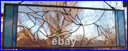 Stained Glass Window Panel Falling leaves clear blue iridized Large