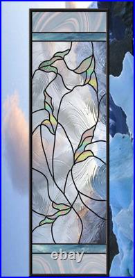 Stained Glass Window Panel Falling leaves clear blue iridized Large