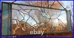 Stained Glass Window Panel Falling leaves clear blue iridized Large