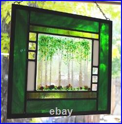 Stained Glass Window Panel Four Season Series Aspen Tree Grove Summer