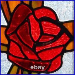 Stained Glass Window Panel Rosey Cross Lead Came