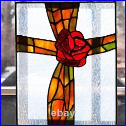 Stained Glass Window Panel Rosey Cross Lead Came