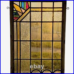 Stained Glass Window Reclaimed Salvaged Art Deco Design Vintage MCM 27x39